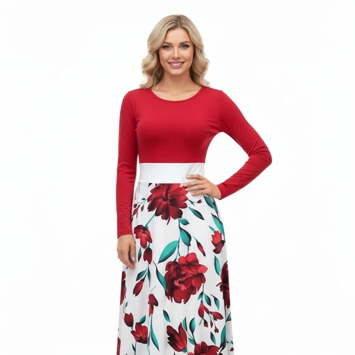 Red & Ivory Floral Print